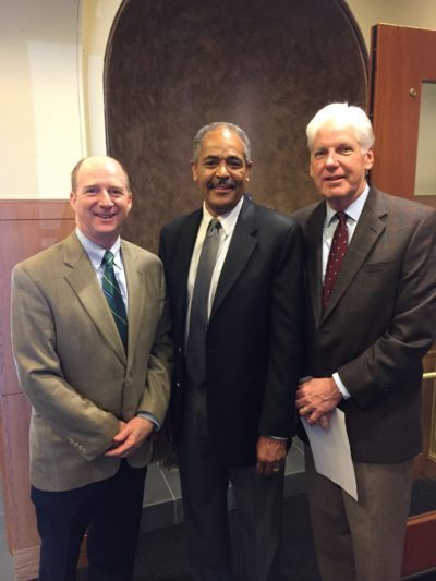 From left, incoming chairman Alex Evans, UPSem President Brian Blount, incoming vice chairman Edward Roberson.